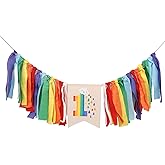 WAWUO Rainbow Theme High Chair Banner - 1st Birthday Party Banner - Polyester, Multicolor-Rainbow (80 in * 10 in)