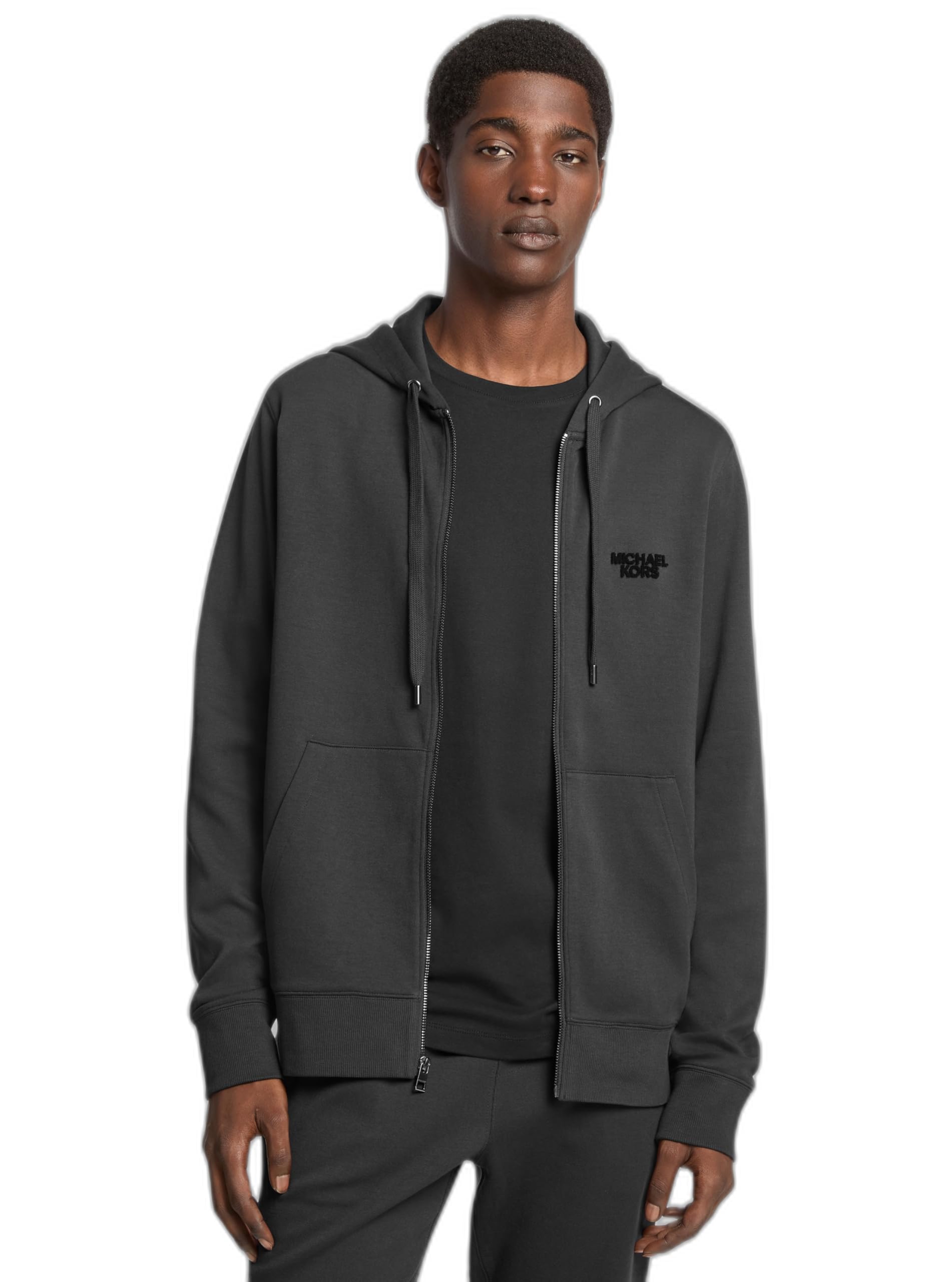 Michael Kors Men’s Tufted Logo Full Zip Hoodie, Black, XL