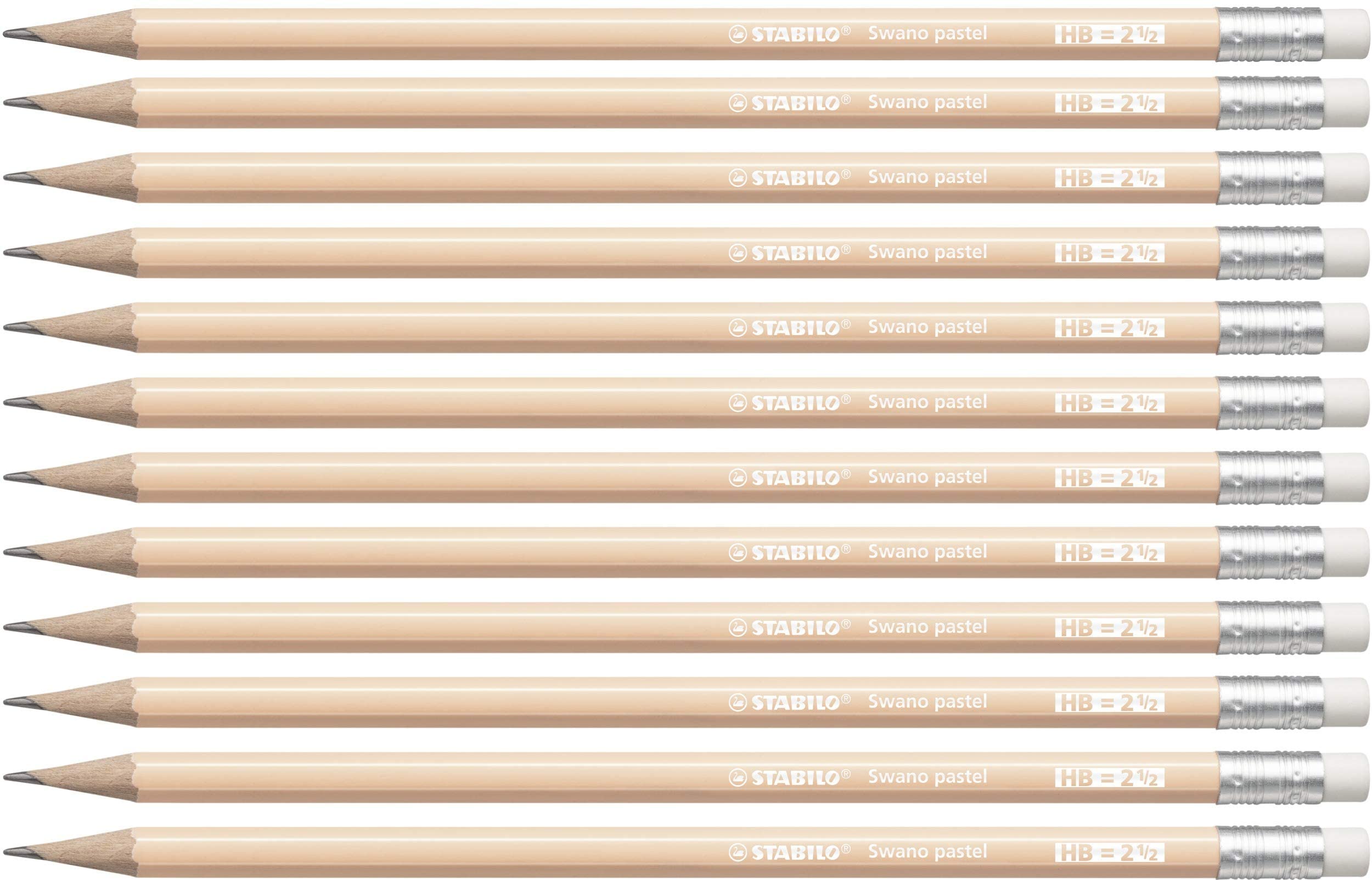 STABILO Swano Pastel - Graphite Pencil with Eraser - Pack of 12 - Apricot - Degree HB