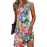 Disamer Beach Dresses for Women 2026 Vacation Swim Cover up V-Neck Summer Dress Button Down Sleeveless Boho Floral Sundress