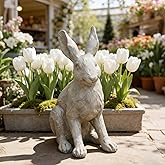 DiliComing Grey Resin Rabbit Garden Statue - 12 Inch Large Garden Statues for Home Yard Decor Garden Statues for Outside Balcony Bunny Decor for Garden Gifts