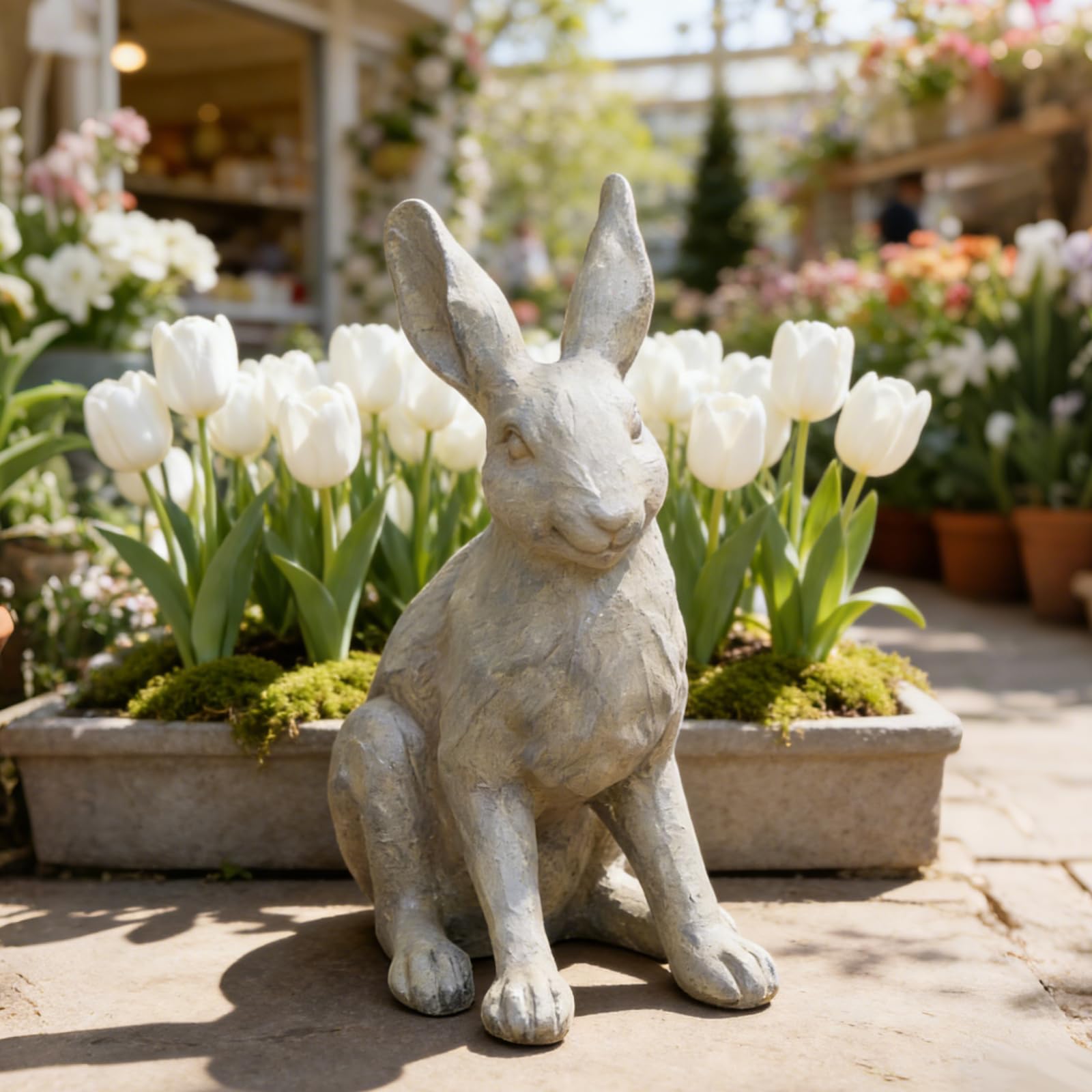 Photo 1 of DiliComing Grey Resin Rabbit Garden Statue - 12 Inch Large Garden Statues for Home Yard Decor Garden Statues for Outside Balcony Bunny Decor for Garden Gifts