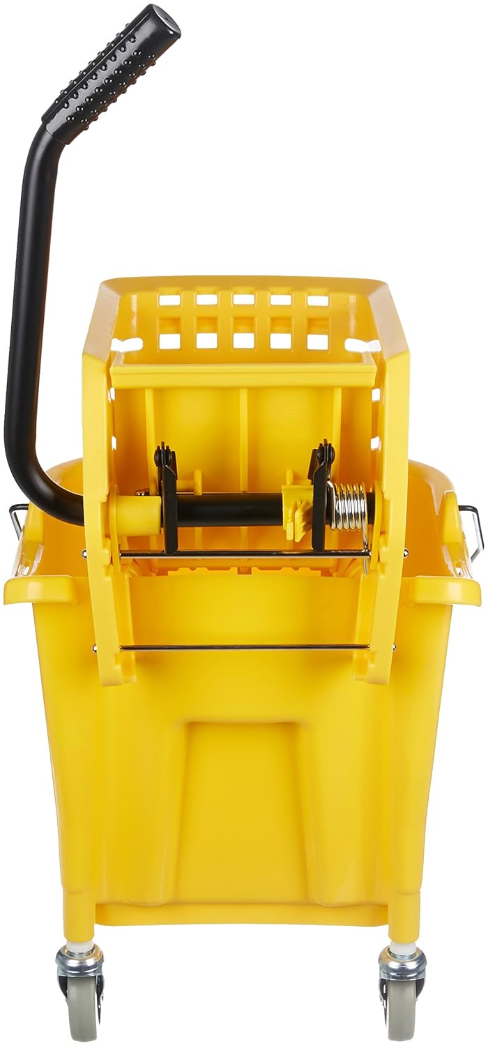 Basics Side Press Wringer Combo Commercial Mop Bucket on Wheels, 35 Quart, Yellow: Industrial & Scientific