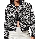 Modegal Women's Spring Varsity Bomber Jackets Long Sleeve Cropped Button Down Casual Coat with Pockets Outwear