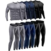 Hicarer 6 Pack Thermal Underwear for Men Fleece Lined Hunting Gear Set Base Layer Bottom Top for Cold Winter Weather