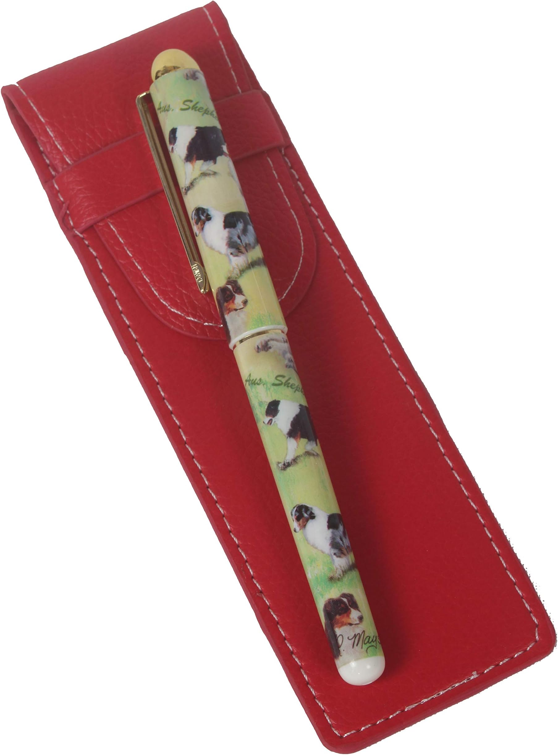 Australian Shepherd Breed of Dog Themed Pen in a Choice of Red or Black Pen Case Perfect Gift (Red)
