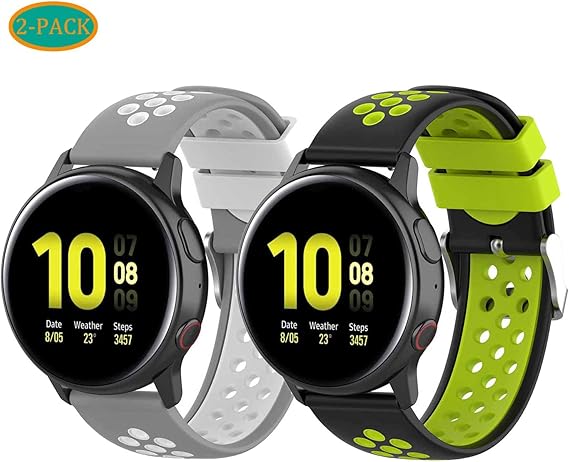 Amazon Com Fit For Samsung Galaxy Watch Active 2 40mm 44mm Watch Bands Polar Ignite 20mm Silicone Quick Release Replacement Band Straps Wristbands Fit For Garmin Vivoactive 3 Music Women Men Gray Green