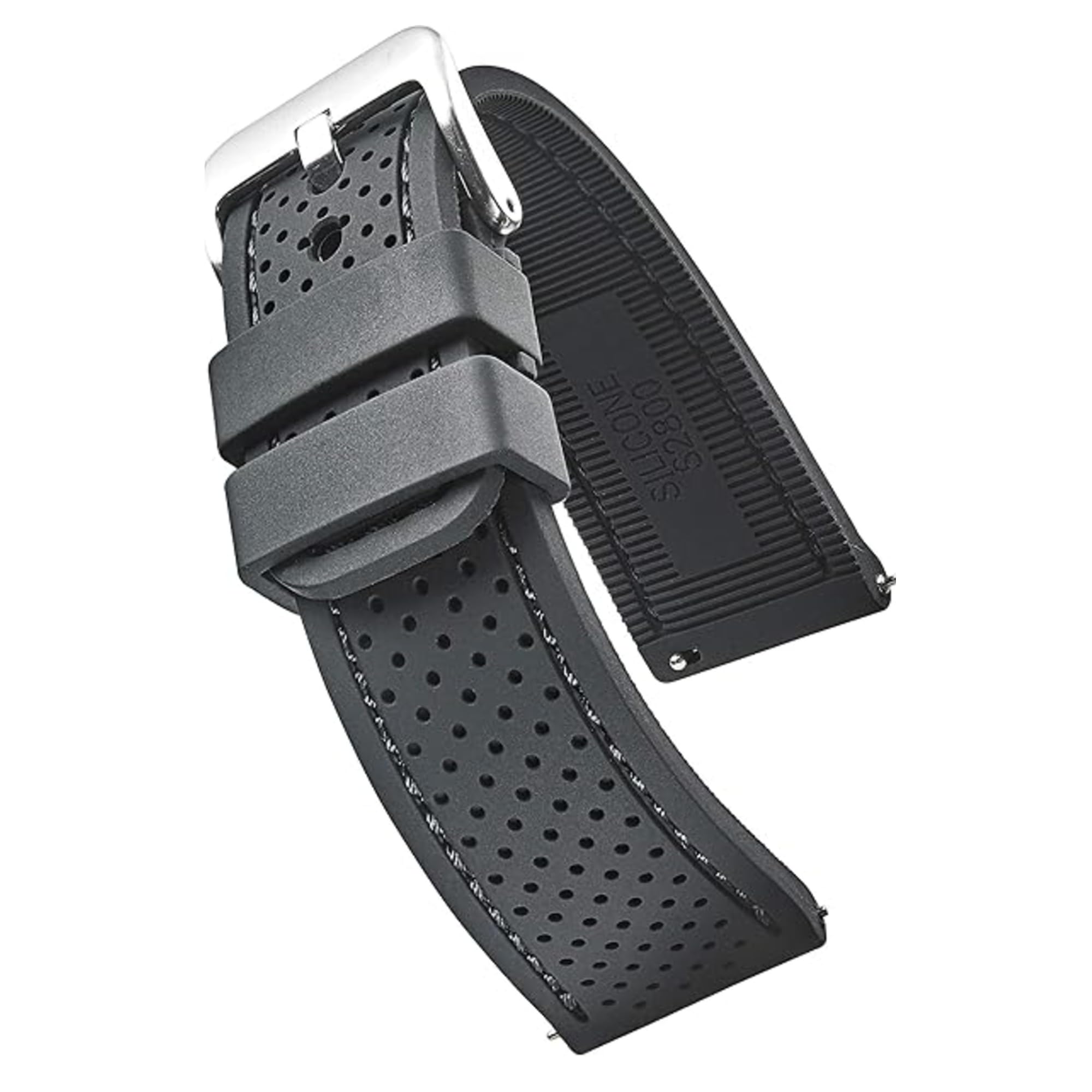 ALPINE Sporty Premium Soft Silicone Adjustable Watch Band - Replacement Rubber Watch Bands for Women & Men - Waterproof Quick Release Watch Straps - Compatible with Regular & Smart Watch Bands, BLACK