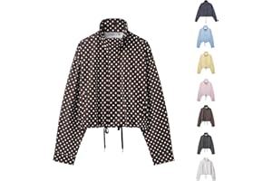 Women’s Polka Dot Jacket Cropped Zip Up Jacket with Stand Collar Long Sleeve Lightweight Casual Jacket with Pockets