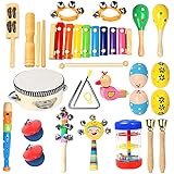 Ehome Toddler Musical Instruments 15 Types 22pcs Wooden Percussion Instruments Toy for Kids Preschool Educational, Musical To
