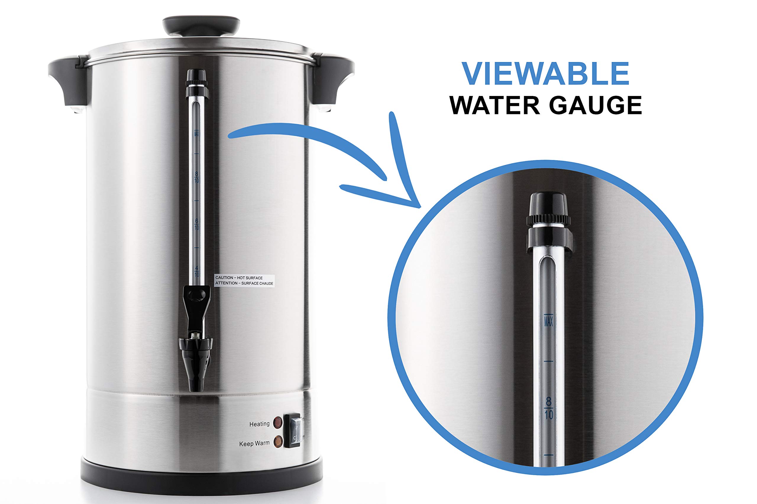 SYBO SR-CP-100B Commercial Grade Stainless Steel Percolate Coffee Maker Hot Water Urn for Catering, 100-Cup 16 L, Metallic