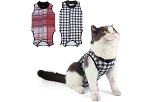 Pawcomon 2 Packs Cat Surgery Recovery Suit Surgical Clothes Abdominal Wounds Anti-Licking Cat Bodysuit Onesie Substitute E-Collar& Cone