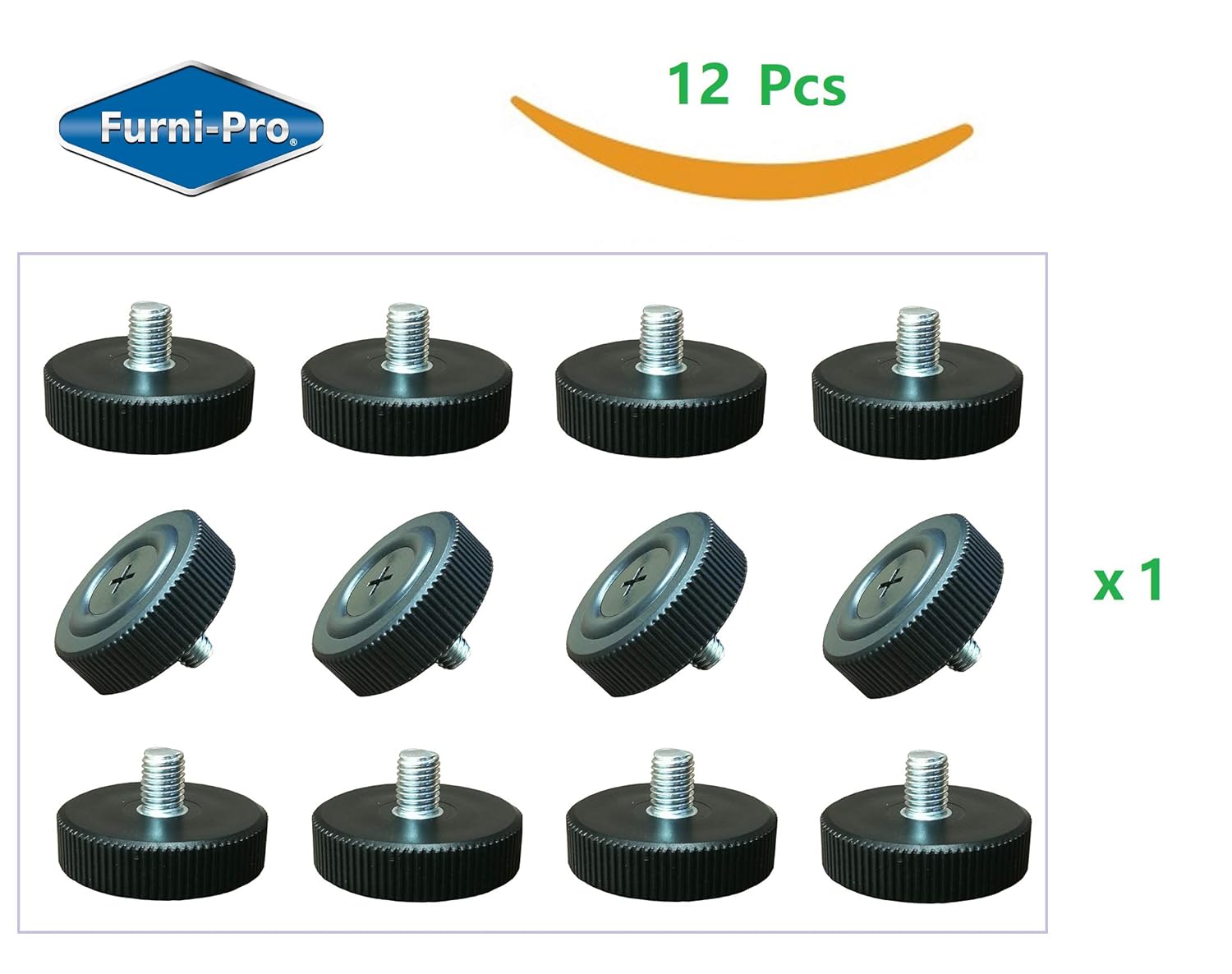 FURNI-PRO 12 pcs Table Bases Glides #M8-1.25 for Restaurants & Homes, Extra Large Base w/Side Strips for Easy Adjusting, Thread: #M8-1.25, 1/2" H (12, M8-1.25)