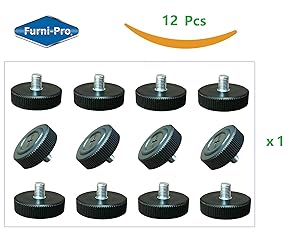 FURNI-PRO 12 pcs Table Bases Glides #M8-1.25 for Restaurants & Homes, Extra Large Base w/Side Strips for Easy Adjusting, Thread: #M8-1.25, 1/2" H (12, M8-1.25)