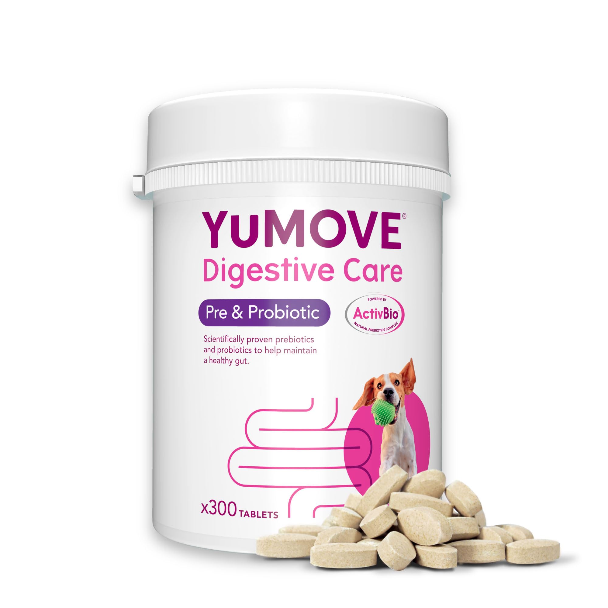YuMOVE Digestive Care, Dog Pre and Probiotics Supplement for Gut Health and Digestive Support, All Ages and Breeds with Sensitive Digestion, 300 Tablets