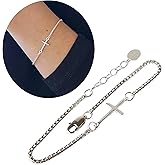 Sterling Silver Cross Bracelets for Women, Sideways Cross Bracelet, Horizontal Layering Layered, Austin Down to Earth, 7 or 8 Inch Adjustable