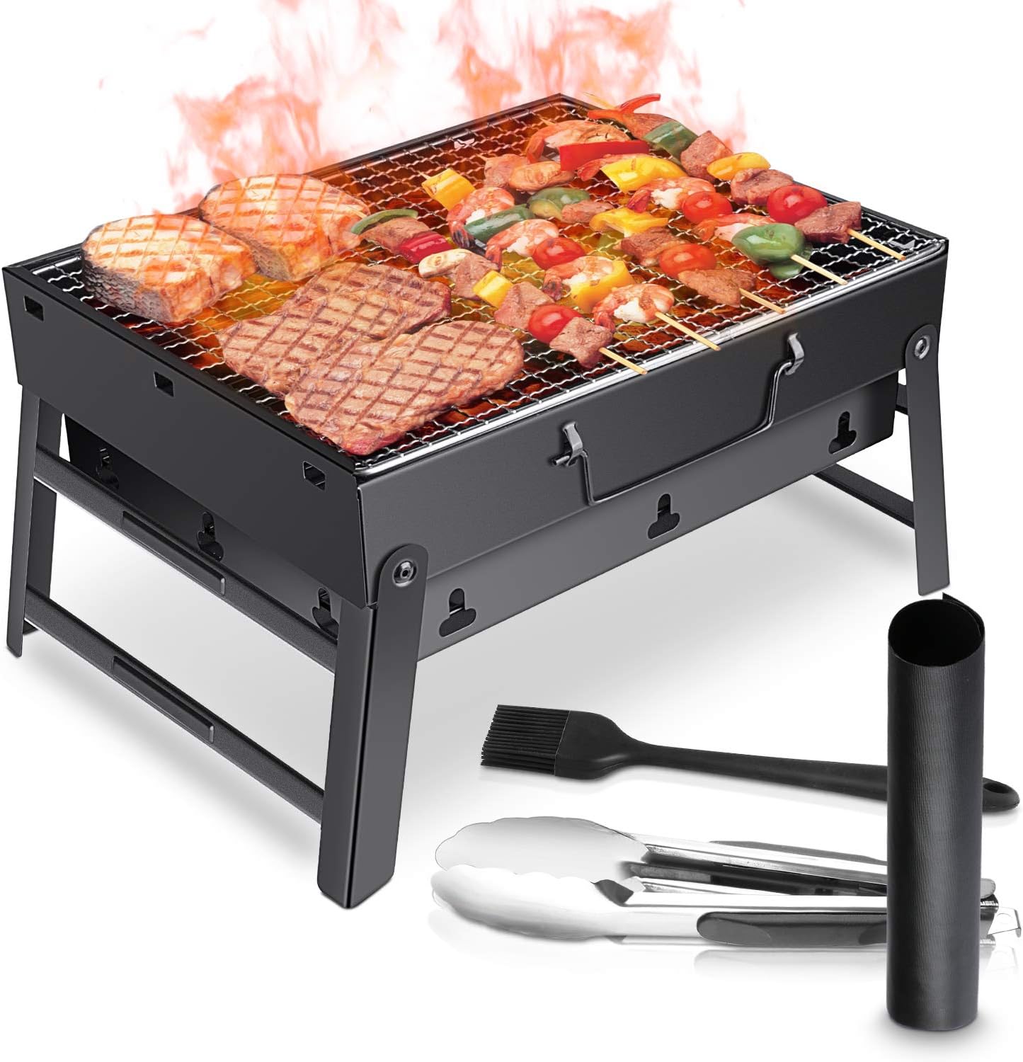Barbecue Grill,WOSTOO Portable BBQ Grill Mini Folding Charcoal Barbecue for 3-5 Persons Picnic Barbecue Home Garden Charcoal Grill Camping Party Beach Outdoor Barbecue – Black (35*27*20cm)