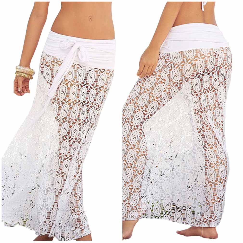 Vivilover Women\'s Lace Crochet Tunic Beach Dress Swimwear Cover Up Wrap (white)