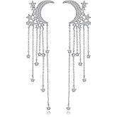 Long Earrings for Women | Wedding Earrings for Women | Cubic Zirconia Dangling Earrings for Women | Rhinestone Long Tassel Wedding Bridal Dangle Earrings | Clear Cubic Zirconia Chandelier Long Dangle Earrings for Women