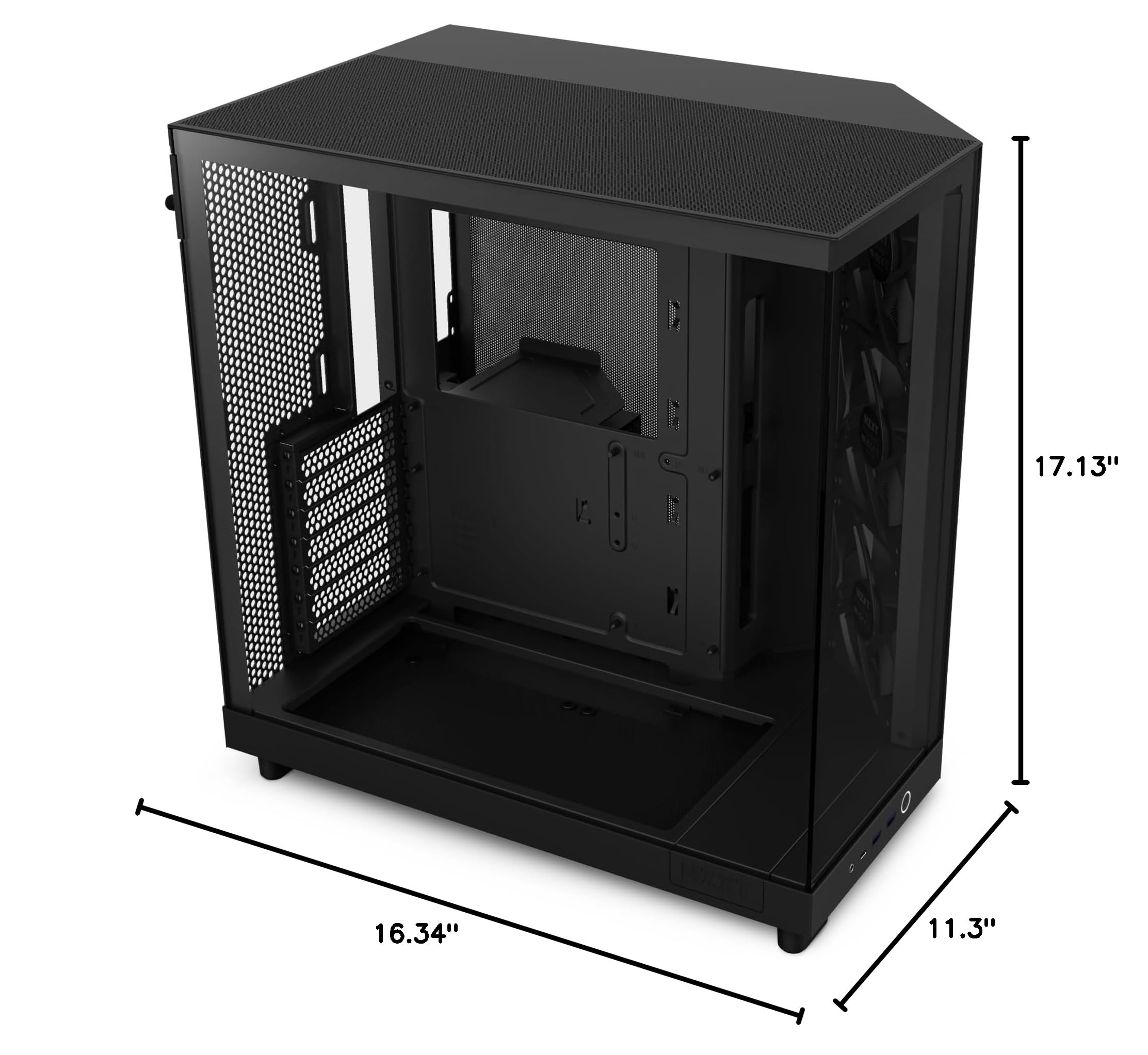 NZXT H6 Flow | CC-H61FB-01 | Compact Dual-Chamber Mid-Tower Airflow Case | Panoramic Glass Panels | High-Performance Airflow Panels | Includes 3 x 120mm Fans | Cable Management | Black