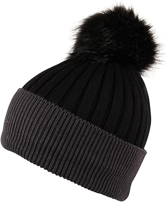 black bobble beanie hat womens