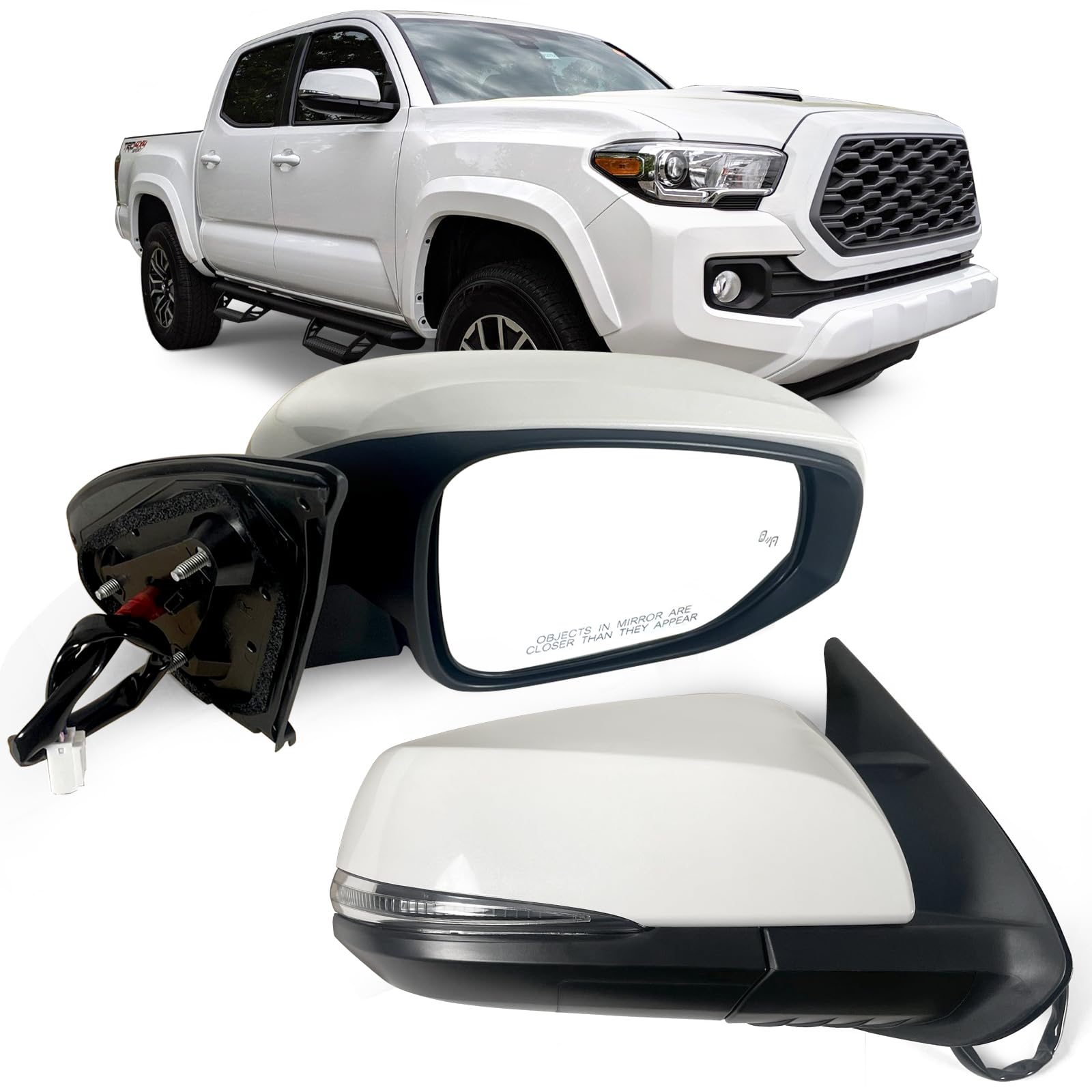 Photo 1 of Lqito Right Passenger side Mirror Fits 2016-2022 Toyota Tacoma With Power Glass, Heated, Turn Signal, Blind Spot Detection and Manual Folding Match to White Paint Replace TO1320350 (8 Pins)