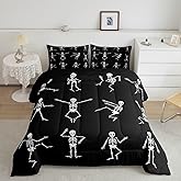 Erosebridal Sugar Skull Comforter Set Full Size Skeleton Bones Bedding Set for Kids Boys Girls Teens Adult Halloween Horror Theme Down Comforter Gothic Spooky Duvet Sets with 2 Pillow Cases