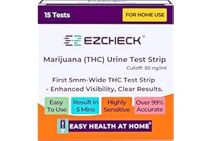[15 Tests] EZCHECK® 5mm Ultra-Sensitive THC Urine Test Strip – Fast & Clear at-Home Marijuana Drug Test, 50 ng/ml Detection, Solid & Clear Result Lines, Quick 5-Min Result, FSA/HSA Eligible