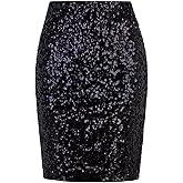 Vijiv Women's Sequin Skirt Midi High Waist Elegant Stretchy Sparkle Side Slit Pencil Skirt Party Cocktail