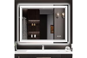 AWANDEE 30x36 LED Bathroom Mirror with Lights, Backlit + Front Lit, Anti-Fog Lighted Vanity Mirror for Bathroom Wall with 3 Colors, Dimmable, Memory, Shatter-Proof Tempered Glass, Horizontal/Vertical