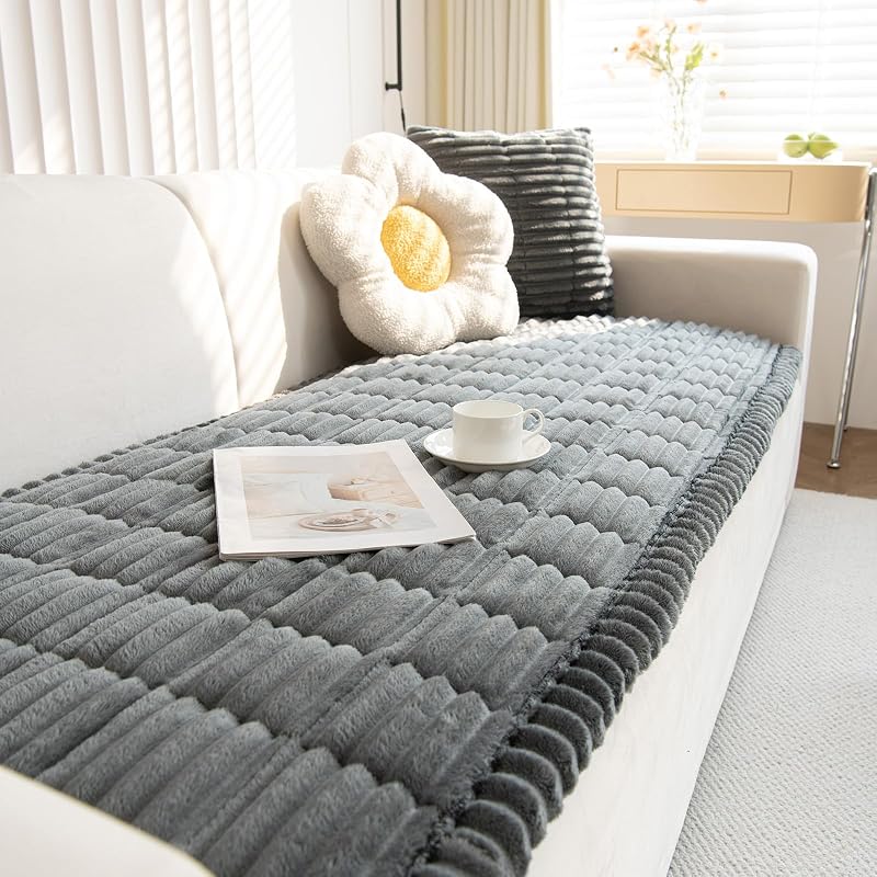 GKXLH New Corduroy Sofa Covers Washable Thick Non-Slip 2-4 Seater Dark Grey