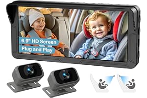 Fodkh Dual Baby Car Camera for 2 Kids – 6.9” Split Screen Ultrawide HD Display with 2 Cameras, IR Night Vision, Easy Installation, Dual Car Camera Baby Monitor for Infant & Toddler Safety