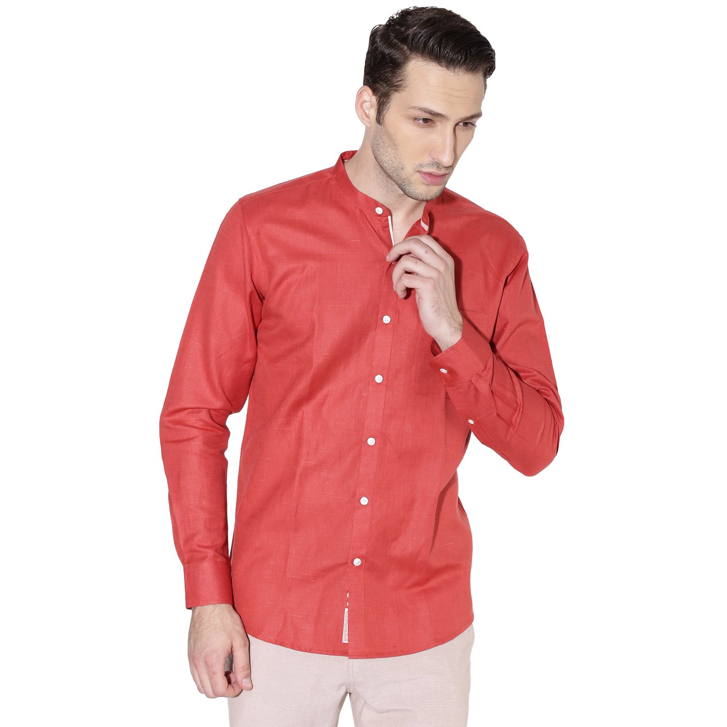 muscle fit grandad collar shirt