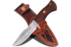 VIKING HUNTER 10″ Handmade Damadscus Hunting Knifes- for Skinning, Camping, Outdoor Bushcraft Knives with Walnut Wood Handle Best Damadscus Steel Blade Hunting Skinning Knifes Damadscus Knife (VK-HK-08)
