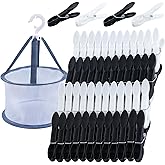 48 Pcs Plastic Clothes Pins Laundry Clips with Clothespin Bag, Black White Clothes Pins Heavy Duty Outdoor, Clothespins for Hanging Clothes Clothing Pin Set, Crafts Picture Clips Food Package Clips
