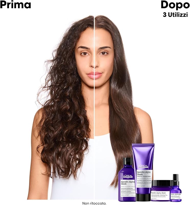 L'Oréal Professionnel, Maschera Anticrespo e Disciplinante, Per Tutti i Tipi di Capelli, Capelli Più Morbidi e Luminosi, Con Keratin-Alpha shaper e Aminoacidi, Keratin Alpha Sleek, 250 ml
