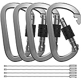 XIECHANEE Premium Aluminum D Ring 4" Locking Carabiner Clips with Screw Gate, Set of 4, Lightweight & Durable for Hiking, Camping, Hammock, Dog Leash Harness, Keychains