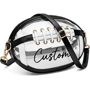 gifteec Personalized Crossbody Clear Stadium Bag for Women Football Shaped | Stadium Approved PVC, Custom Text & Colors, Adju