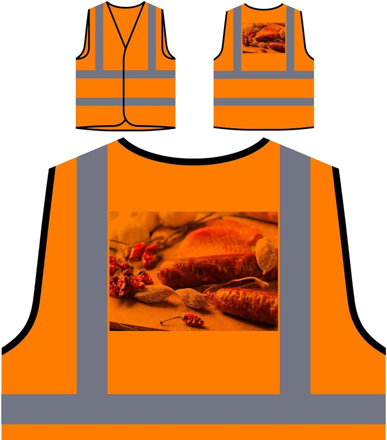 Fleisch-Fest Salami Italien New World Chef Personalisierte High Visibility Orange Sicherheitsjacke Weste b958vo
