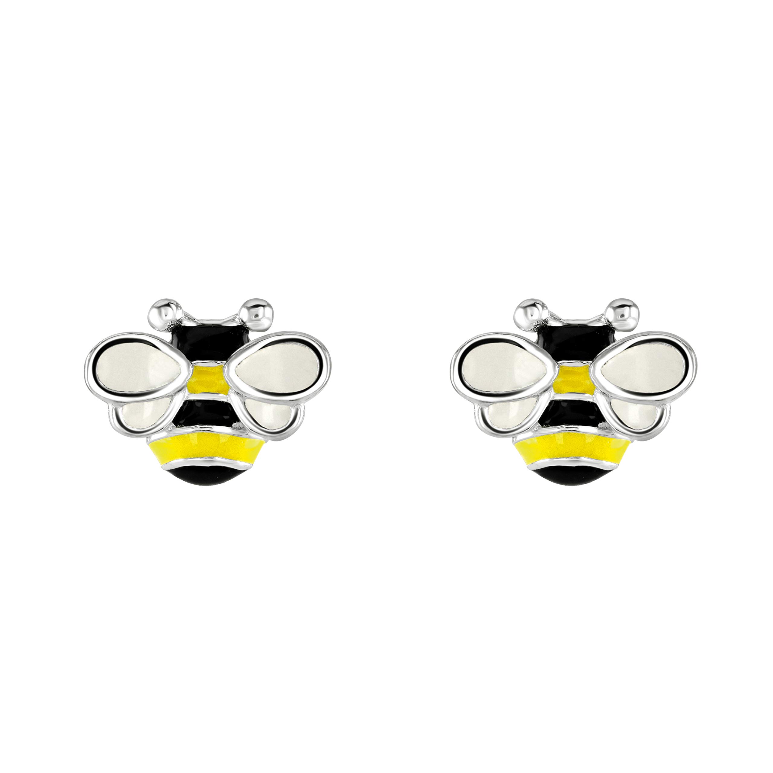 DEW Mini Enamel Bee Stud Earrings – Sterling Silver, Cute and Fun Nature Inspired Jewellery
