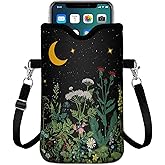 Neoprene Cell Phone Sleeve Pouch Case Bag with Crossbody Strap Neck Lanyard for Women Men 7.6 X 4.3 Inches-Wildflowers Shockproof Universal Phone Bag