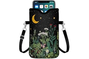 IRADA Neoprene Cell Phone Sleeve Pouch Case Bag with Crossbody Strap Neck Lanyard for Women Men 7.6 X 4.3 Inches-Wildflowers Shockproof Universal Phone Bag