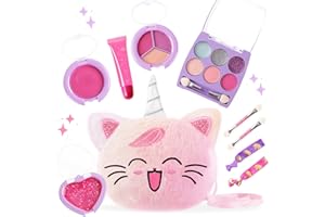 Prinbarbee Toddler Makeup Kit Age 3-4 with Mini 5x4.3in Coin Purse,Real, Non Toxic, Washable Make Up Toy for Little Girls,Unicorn Play Makeup Set for Kids 3-12,Birthday (Tie-Dye Pink)
