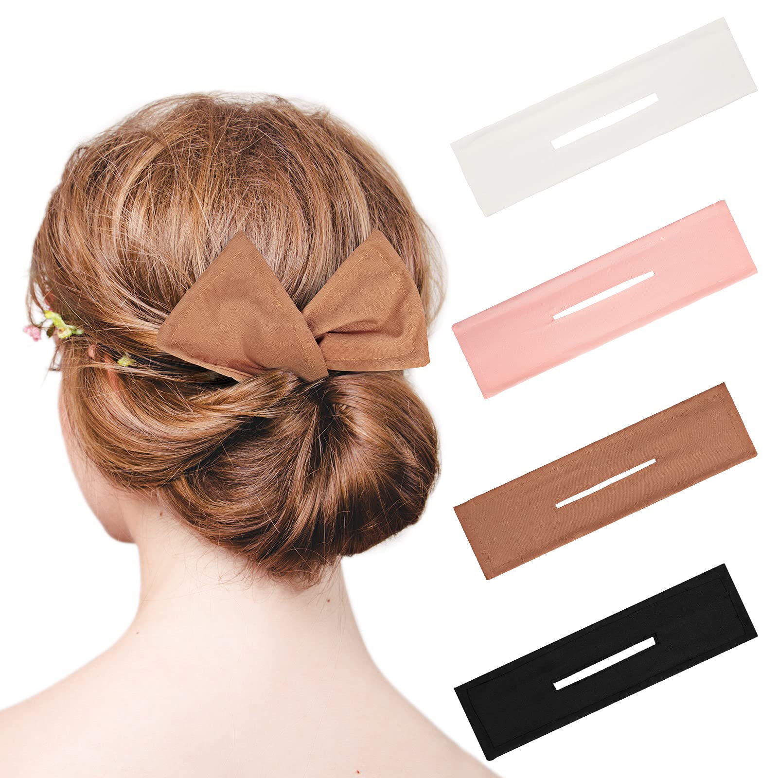 Photo 1 of 4 Pieces Deft Hair Bun Maker Doughnut Hair Bun French Hairstyle(Black, White, Khaki, Pink)