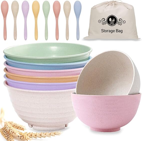 Unbreakable Cereal Bowls Set of 8, Wheat Straw Fiber
