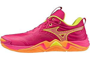 Mizuno Unisex-Adult Wave Momentum 4 Elite Sneaker, Pink Tetra-Fortune Yellow, 8 Wide Women/6.5 Men