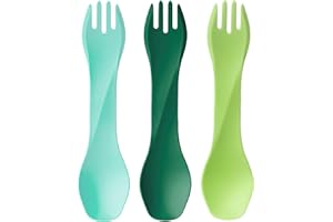 humangear GoBites Uno 3-Pack | Travel & Camping Utensils | Portable & Convertible Dining Ware | Multi-Functional Spork | Mint/Forest Green/Light Green, Uno (Bulk) 3-Pack
