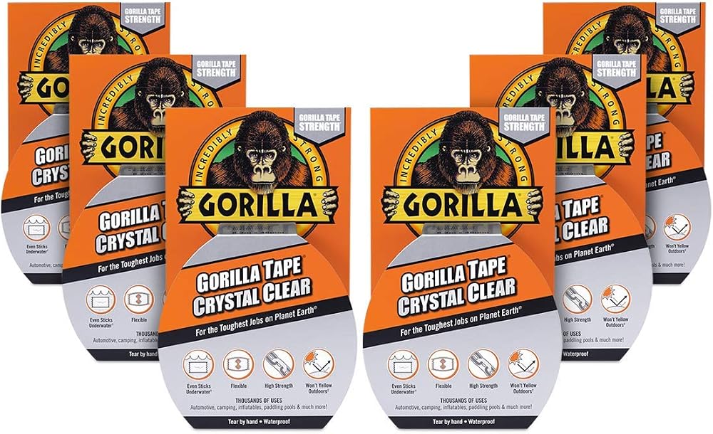 Gorilla 3044701 Crystal Clear Duct Tape 48mm x 8.2m Pack of 6 High Strength