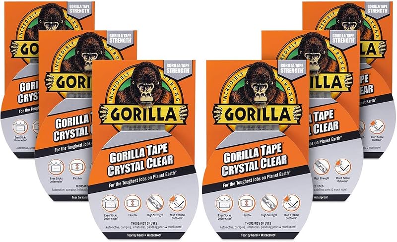 Gorilla 3044701 Crystal Clear Duct Tape 48mm x 8.2m Pack of 6 High Strength
