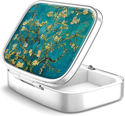 Hion Pill Box 2 Compartment Metal Case with Divider Portable Mirror
